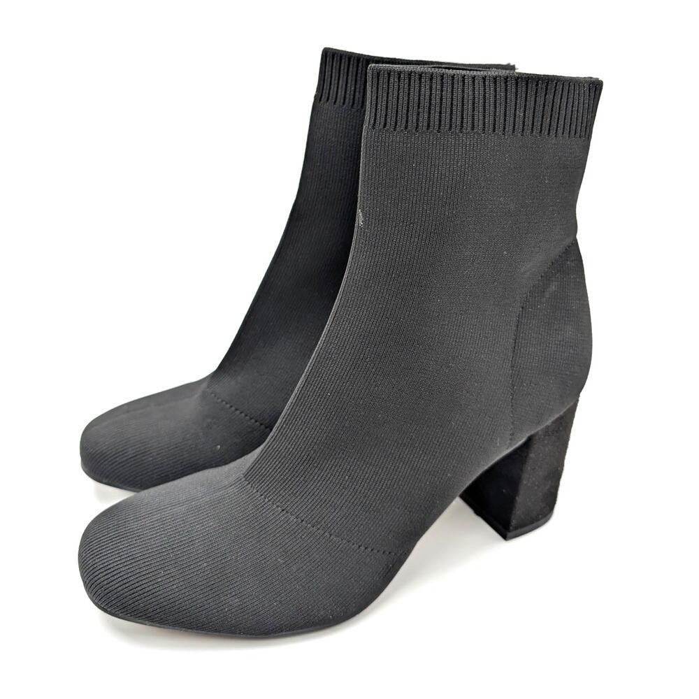 MIA Erika Flyknit Mid-Heel Sock Ankle Boots Women's Black Size US9.5M EU40